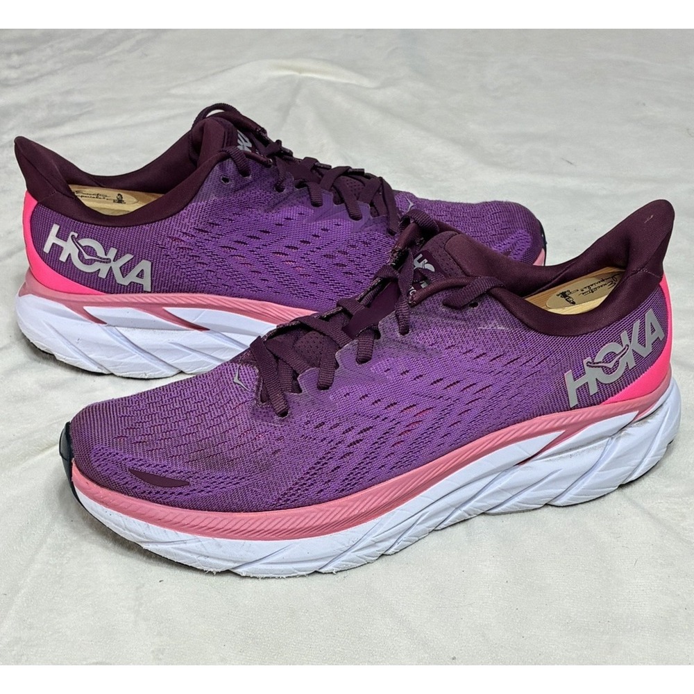 Hoka One One Clifton 8 Running Shoes Womens Size 10 B Grape Wine Berry 1119394